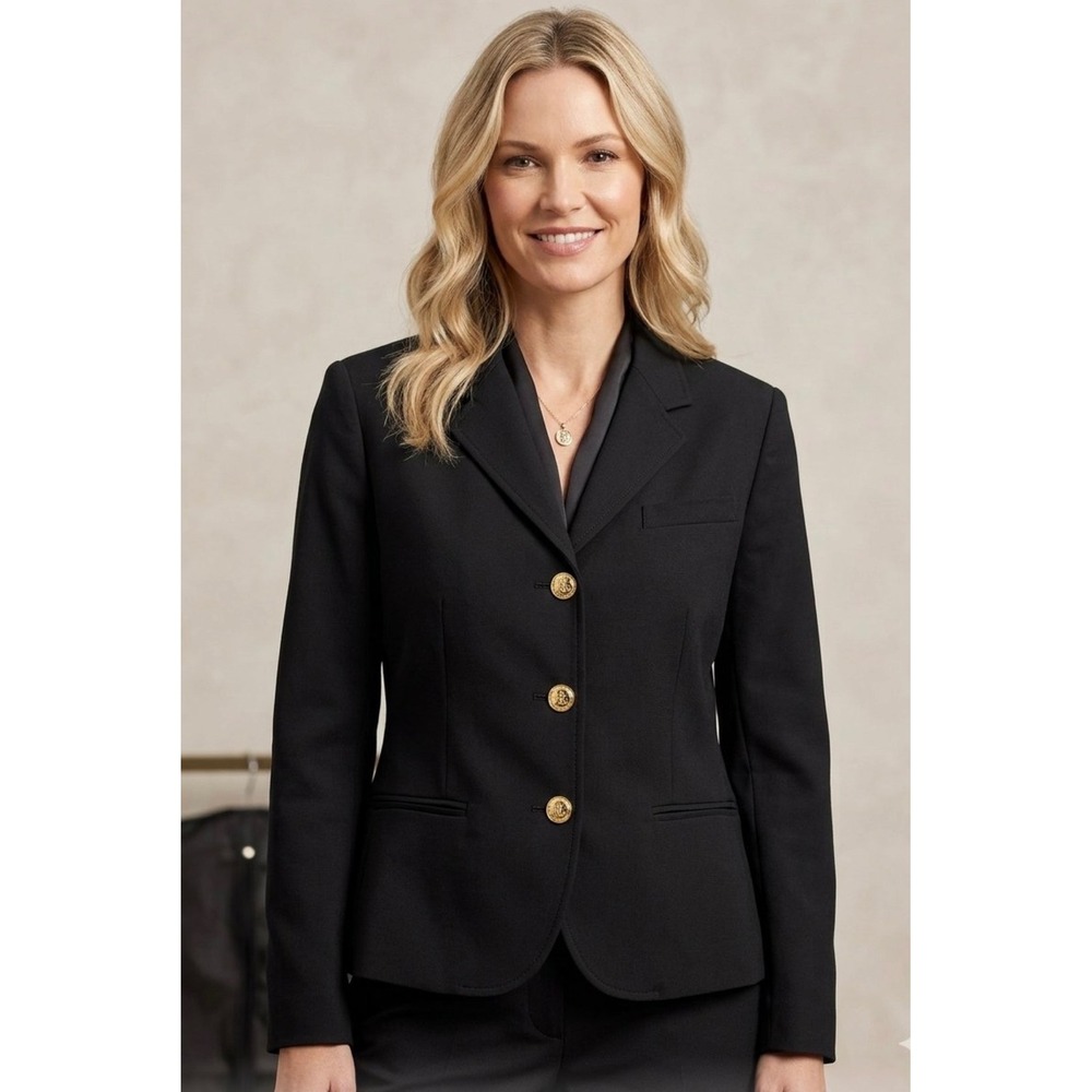 Lauren Ralph Lauren Black Gold Crest Button Blazer Jacket Size 16